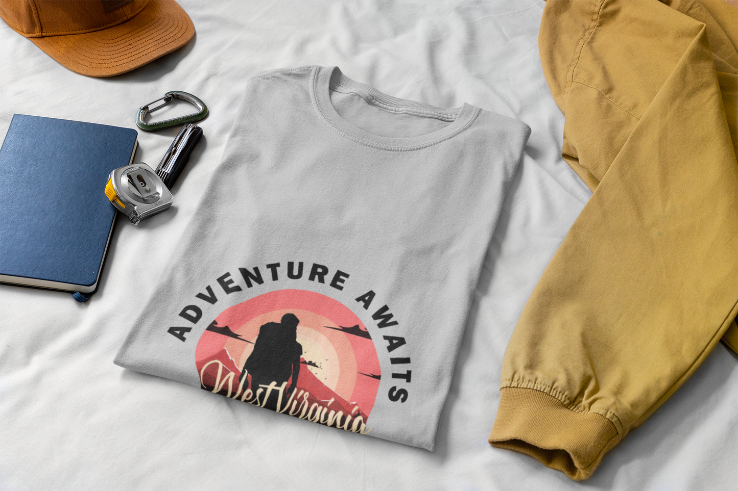 Adventure Awaits West Virginia Unisex T-Shirt, Wanderlust Tee, Mountain Lover Gift, Outdoor Exploration Shirt, Hiker Apparel